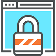 An icon illustration depicting a lock on top of a web browser.