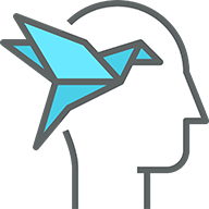 An illustration of a paper mache bird next to an silhouette of a head.